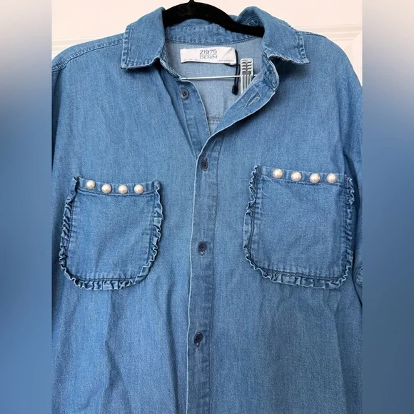 Zara Light Blue Denim Tunic Shirt - Picture 5 of 5
